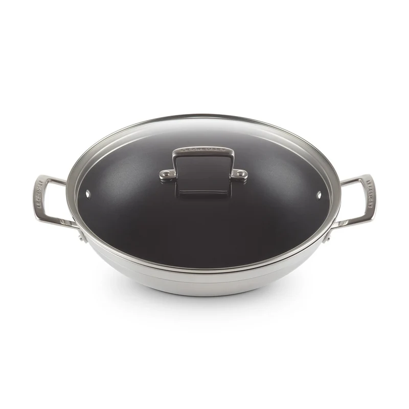 Acciaio Inox Wok Antiaderente In Acciaio Inox Con Coperchio In Vetro