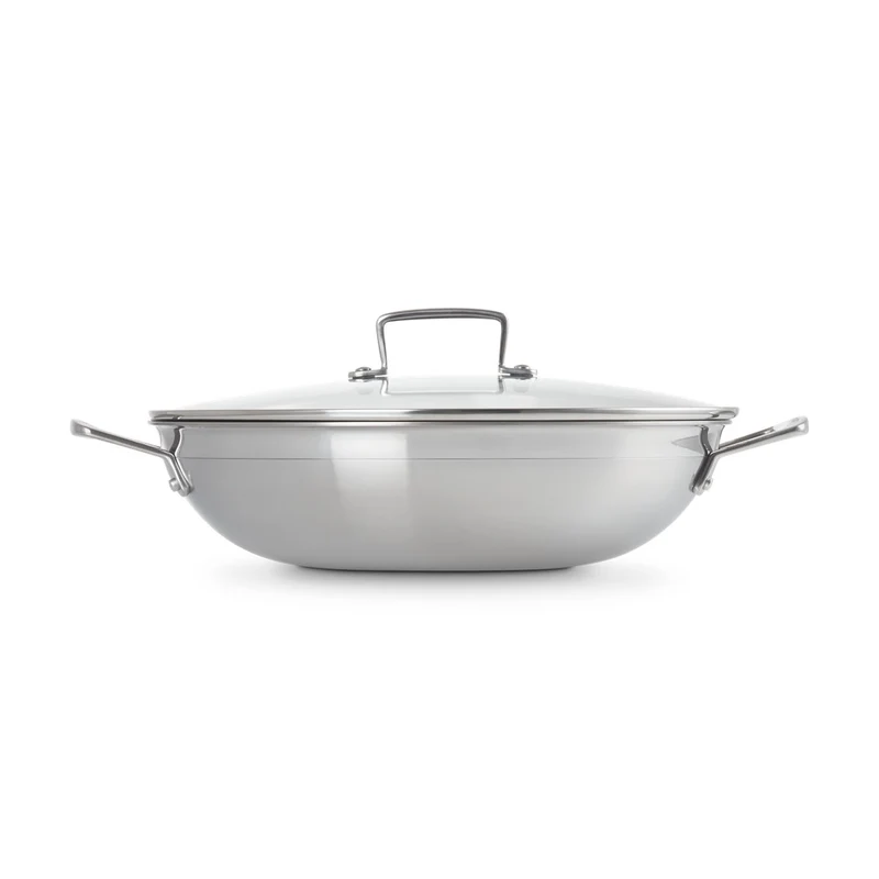 Acciaio Inox Wok Antiaderente In Acciaio Inox Con Coperchio In Vetro