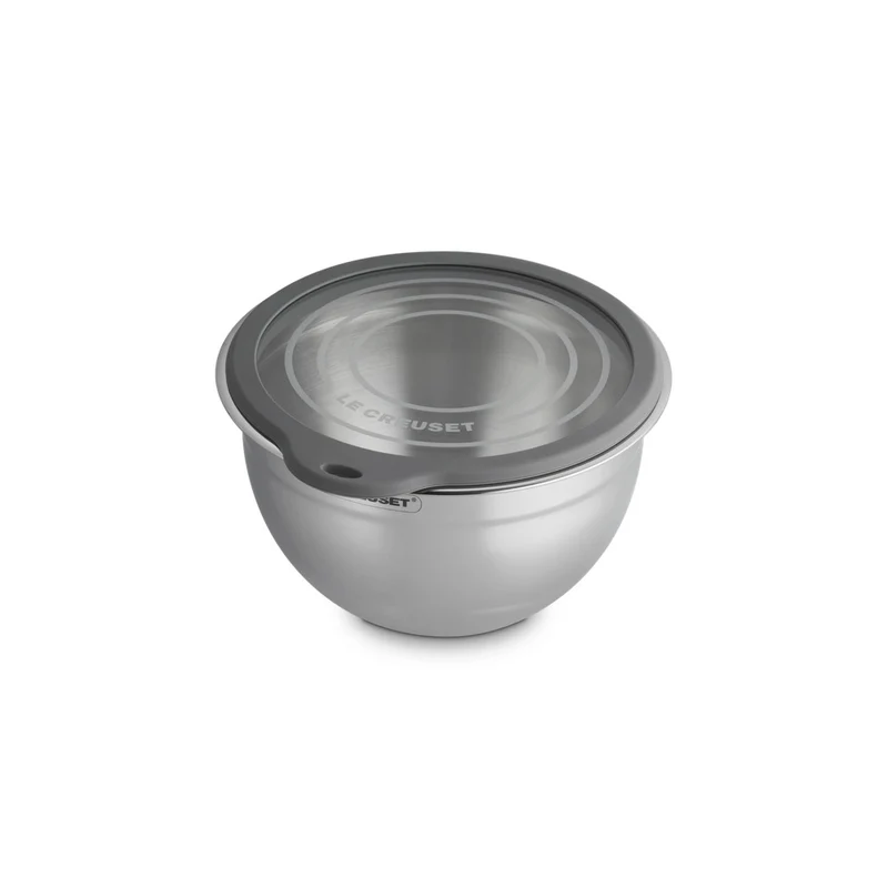 Acciaio Inox Ciotola per Impasto In Acciaio Inox Con Coperchio in Vetro e Bordo In Silicone