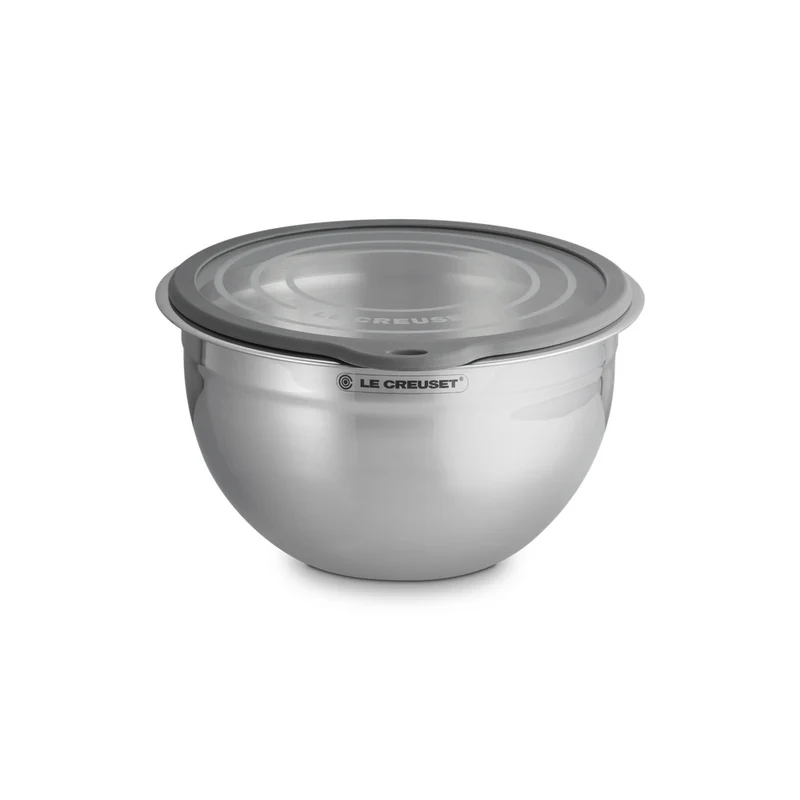 Acciaio Inox Ciotola per Impasto In Acciaio Inox Con Coperchio in Vetro e Bordo In Silicone
