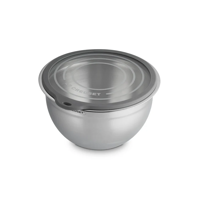 Acciaio Inox Ciotola per Impasto In Acciaio Inox Con Coperchio in Vetro e Bordo In Silicone