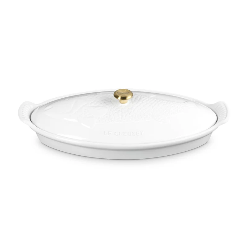 34 cm - Tradition Pesciera Ovale Con Coperchio In Gres Vetrificato