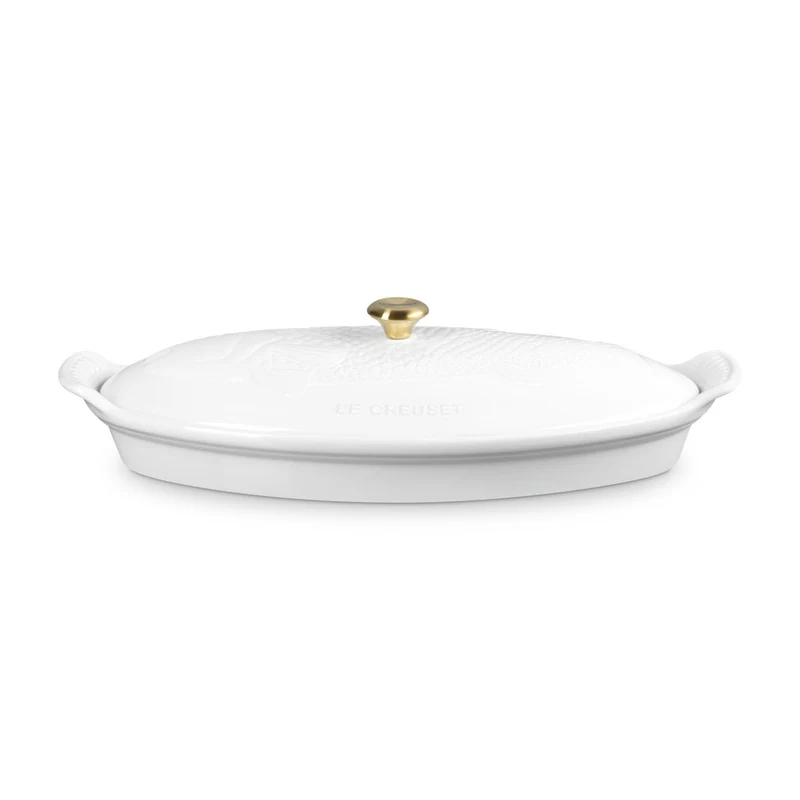 34 cm - Tradition Pesciera Ovale Con Coperchio In Gres Vetrificato