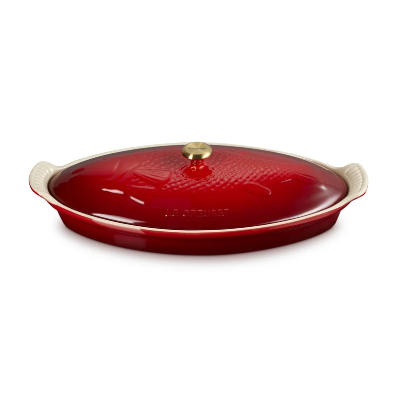 34 cm - Tradition Pesciera Ovale Con Coperchio In Gres Vetrificato