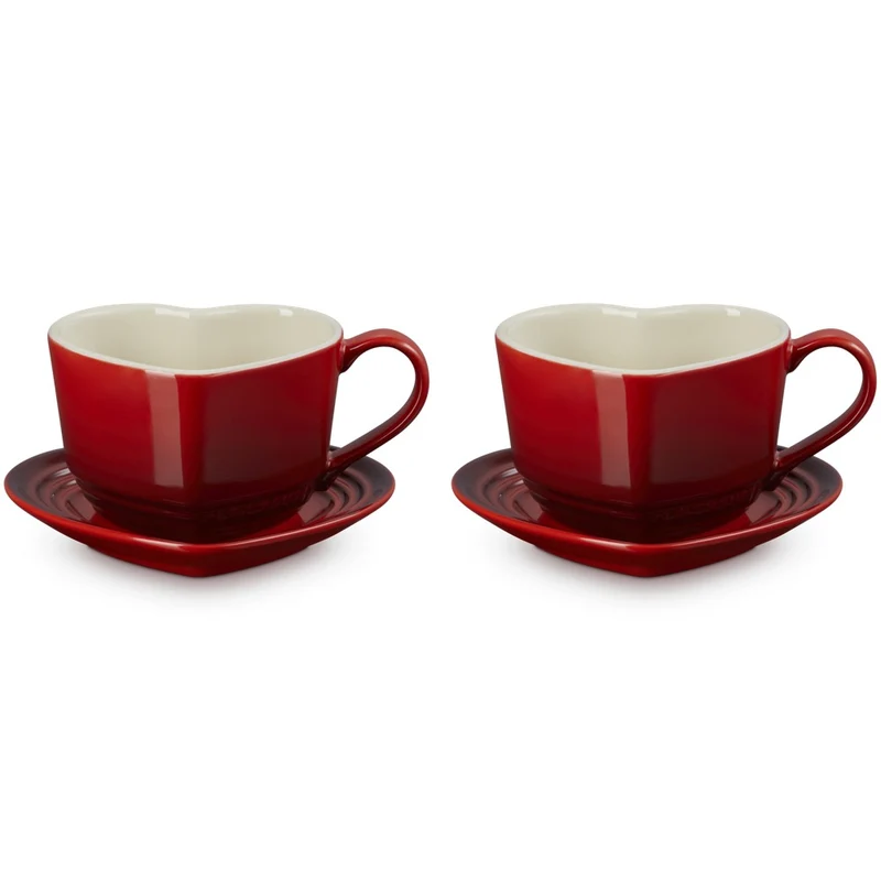 22 cl - Cuore Tazza Cappuccino Con Piattino In Gres Vetrificato Set 2 Pz