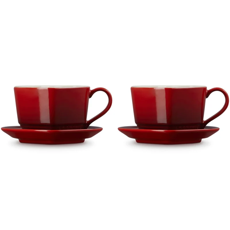 22 cl - Cuore Tazza Cappuccino Con Piattino In Gres Vetrificato Set 2 Pz