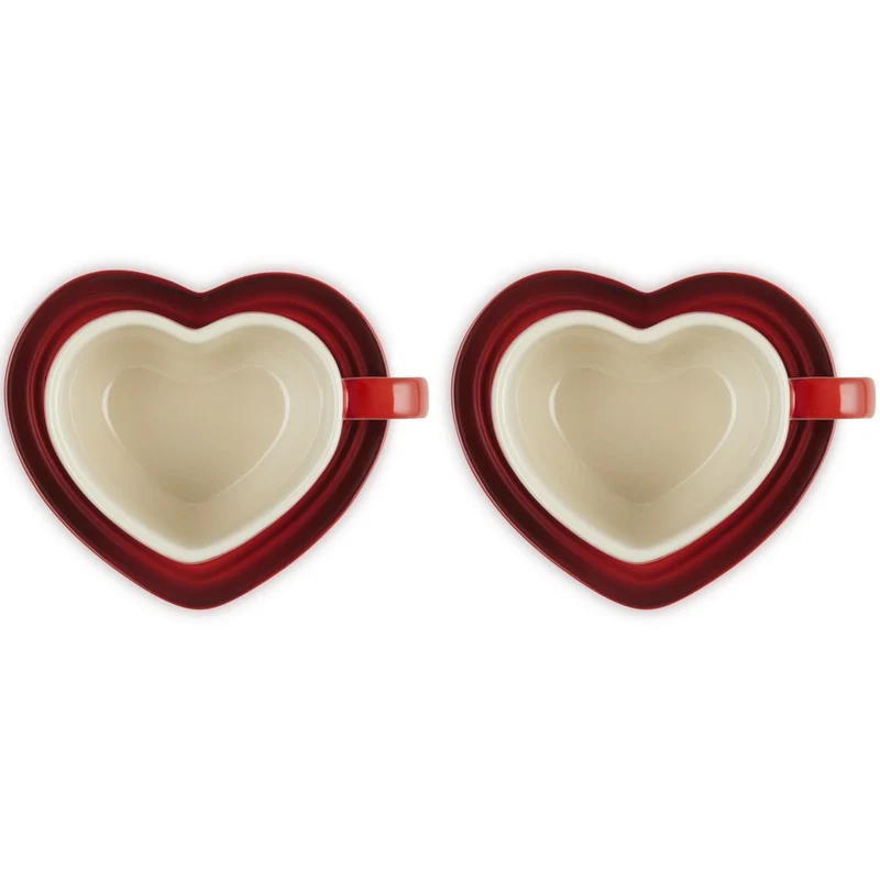 22 cl - Cuore Tazza Cappuccino Con Piattino In Gres Vetrificato Set 2 Pz