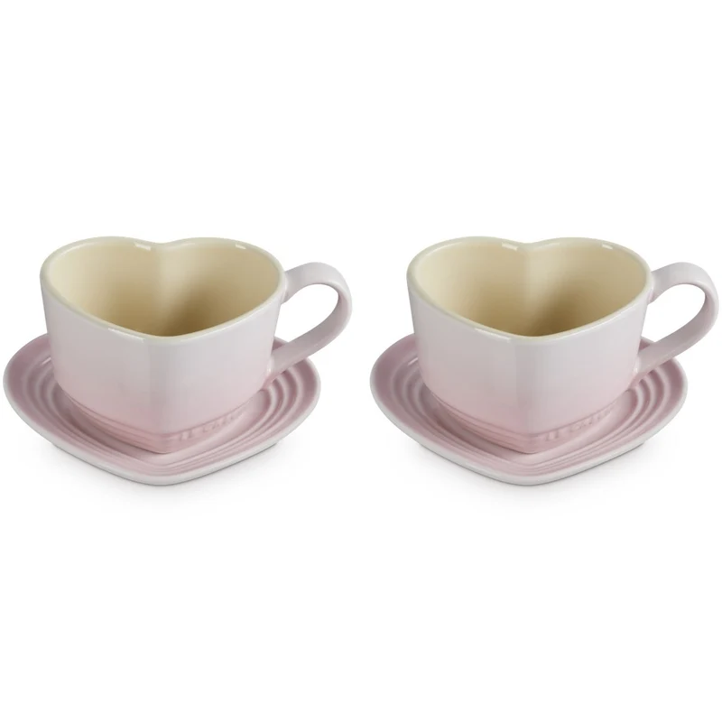 22 cl - Cuore Tazza Cappuccino Con Piattino In Gres Vetrificato Set 2 Pz