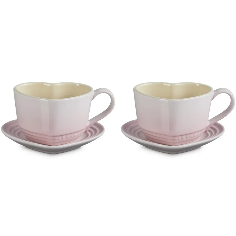 22 cl - Cuore Tazza Cappuccino Con Piattino In Gres Vetrificato Set 2 Pz