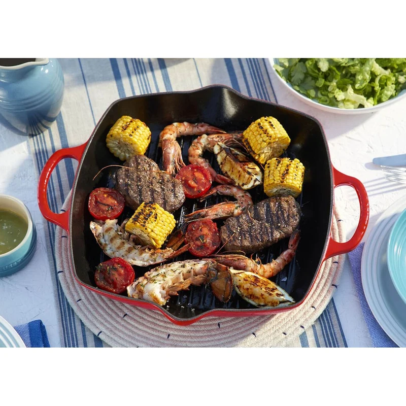 30 cm - Evolution Grill Bistecchiera Quadrato Profondo In Ghisa Vetrificata