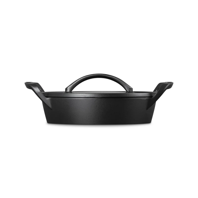 28 cm - BBQ Outdoor Tegame Basso Rotondo In Ghisa Vetrificata