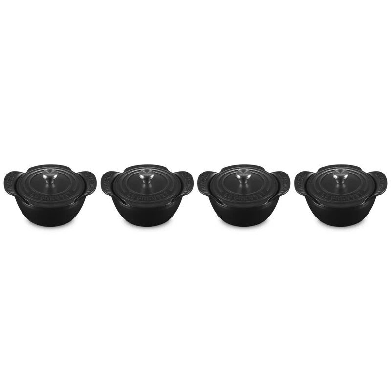 11 cm - Gourmand Mini Cocotte Con Coperchio In Ghisa Vetrificata Set 4 Pz