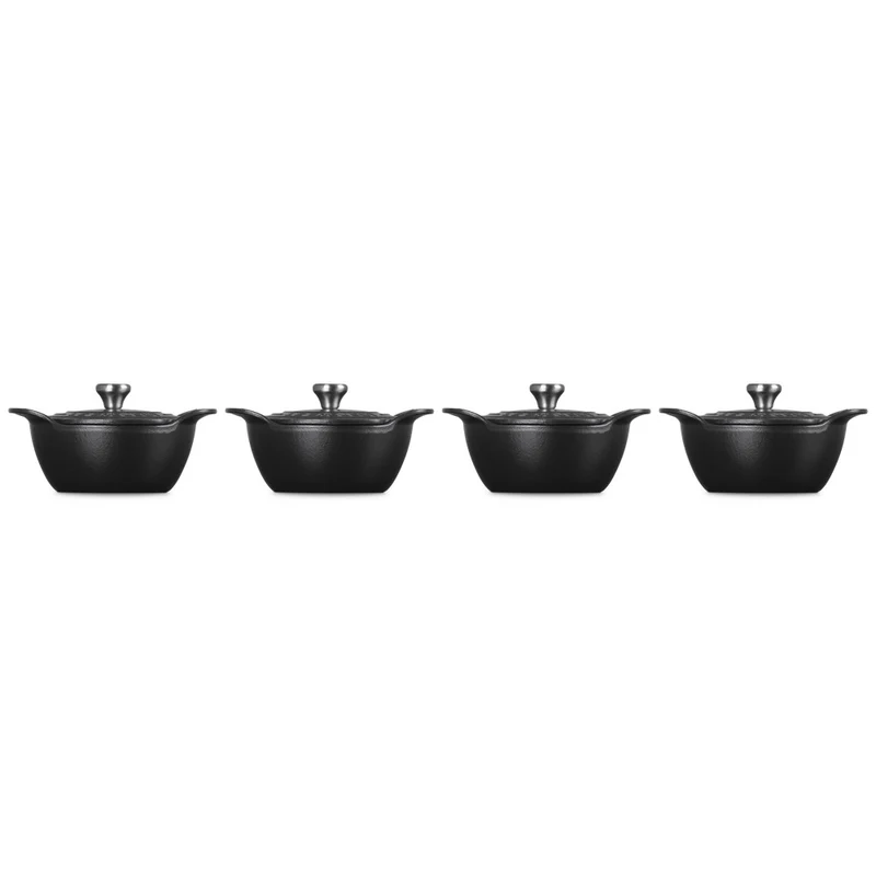11 cm - Gourmand Mini Cocotte Con Coperchio In Ghisa Vetrificata Set 4 Pz