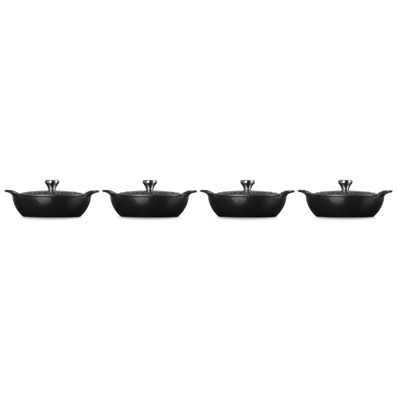 13 cm - Gourmand Mini Tegame Con Coperchio In Ghisa Vetrificata Set 4 Pz