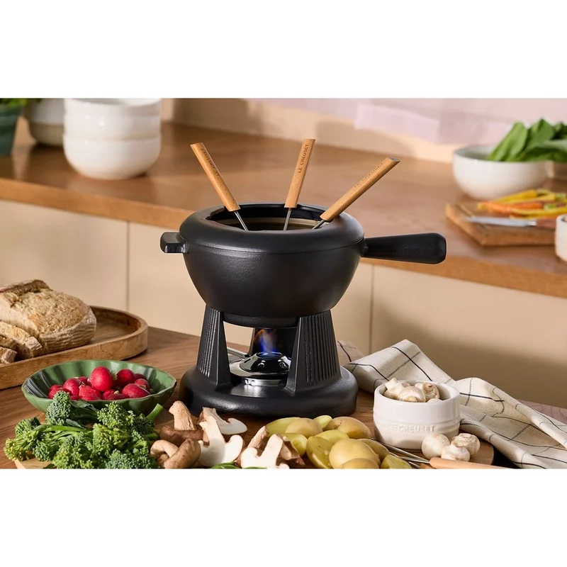 Savoiarda Set Fonduta Con 6 Forchettine e Fornello In Ghisa Vetrificata
