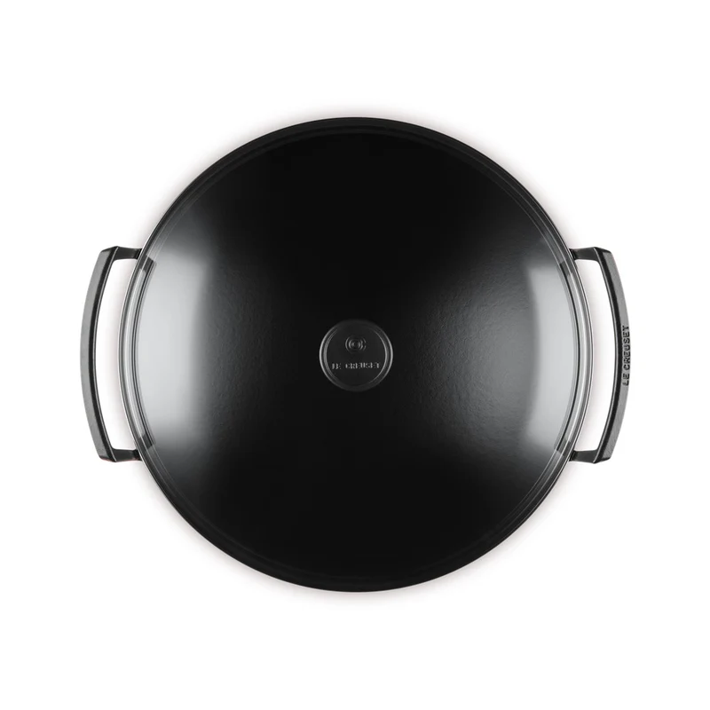 36 cm - Forme Speciali Wok In Ghisa Vetrificata Con Coperchio In Vetro