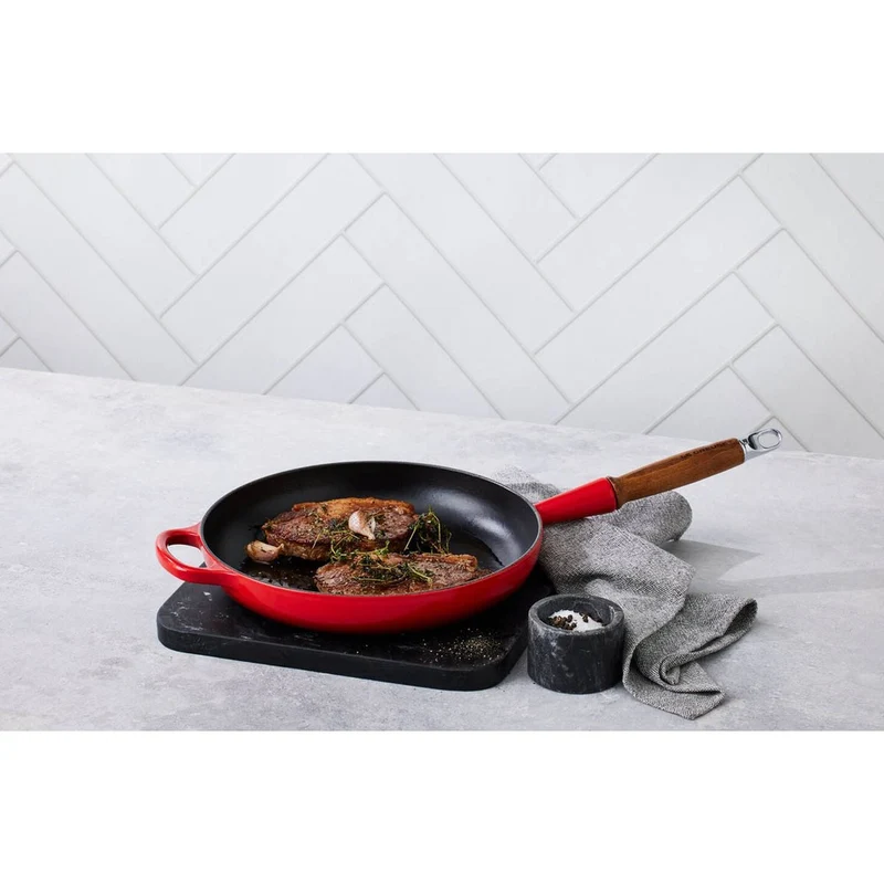 28 cm - Evolution Padella Bassa In Ghisa Vetrificata Con Manico In Legno