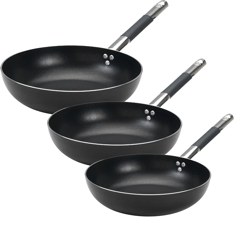 Alblack 3 mm Tris Padelle Alte Svasate Antiaderenti In Alluminio Con Manico Cool Inox - Set 3 Pz