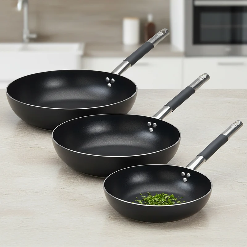 Alblack 3 mm Tris Padelle Alte Svasate Antiaderenti In Alluminio Con Manico Cool Inox - Set 3 Pz