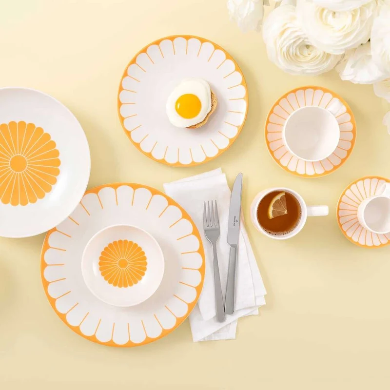 14.8 cm - Fleur Piattino Tazza Caffè In Porcellana Premium Set 6 Pz