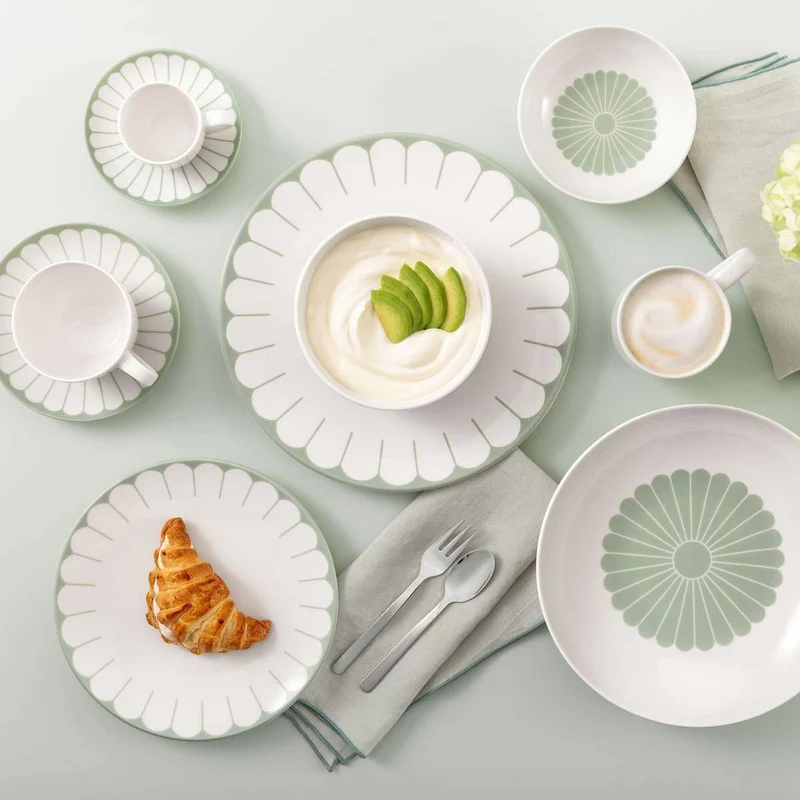 24 cm - Fleur Piatto Fondo In Porcellana Premium Set 6 Pz