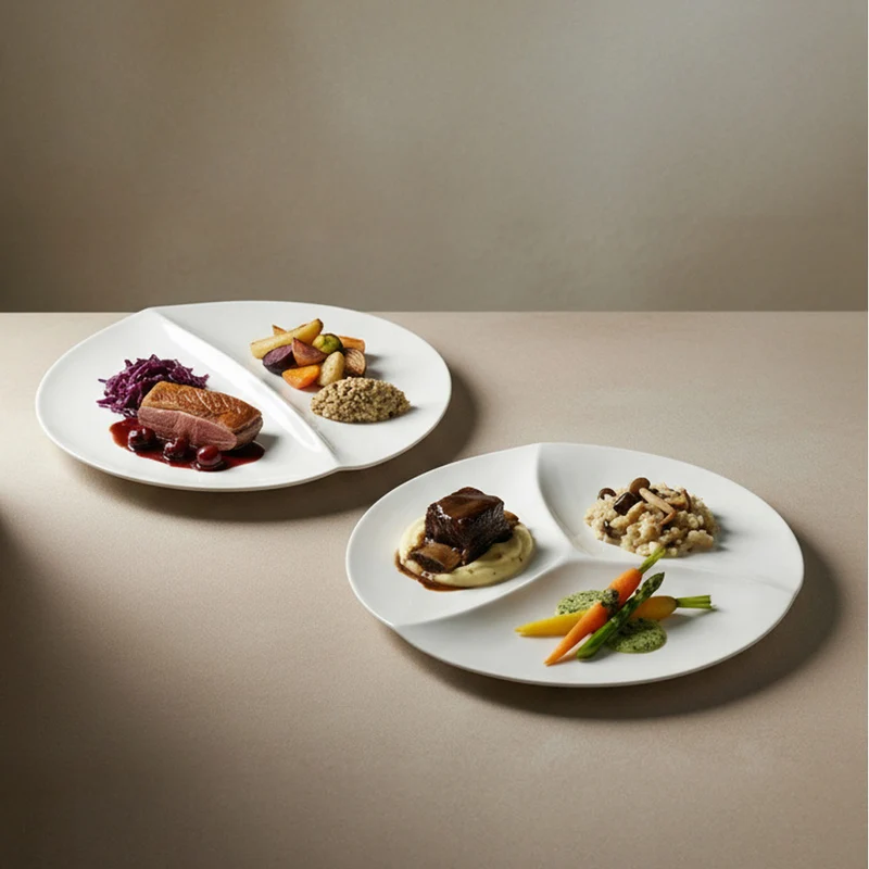 31.2 - Trio Piatto Presentazione 3 Scomparti In Porcellana Set 4 Pz