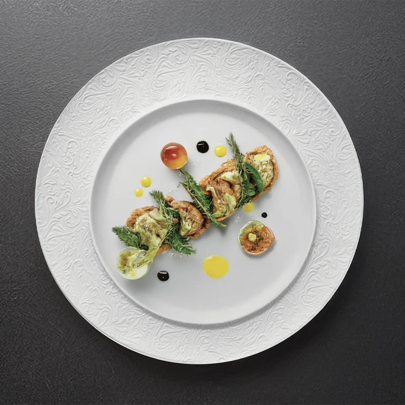 29 cm - Damasco Piatto Presentazione Gourmet In Porcellana Set 4 Pz