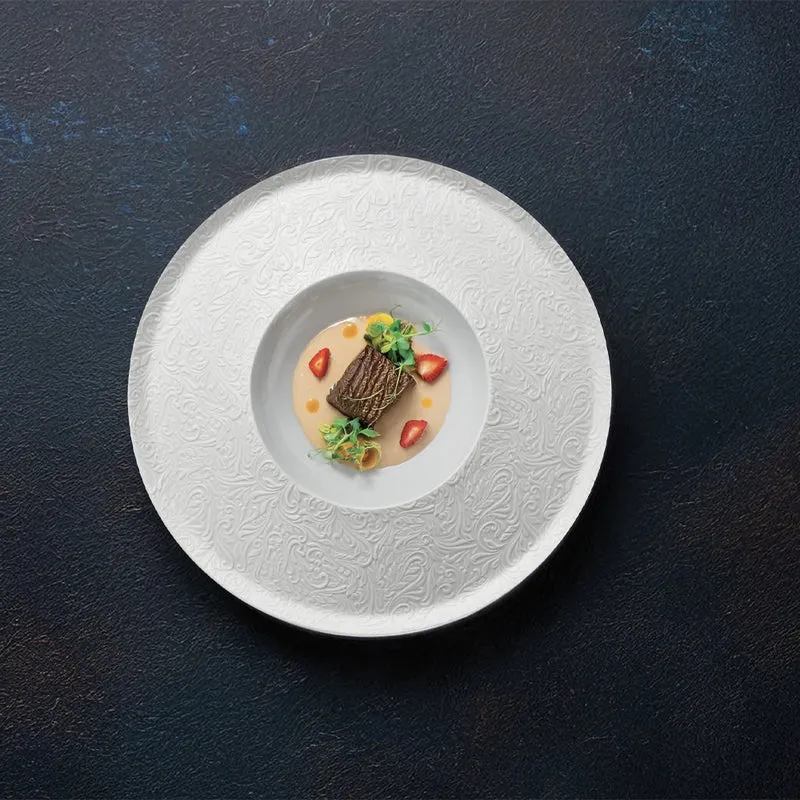 28 cm - Damasco Piatto Fondo Gourmet In Porcellana Set 4 Pz