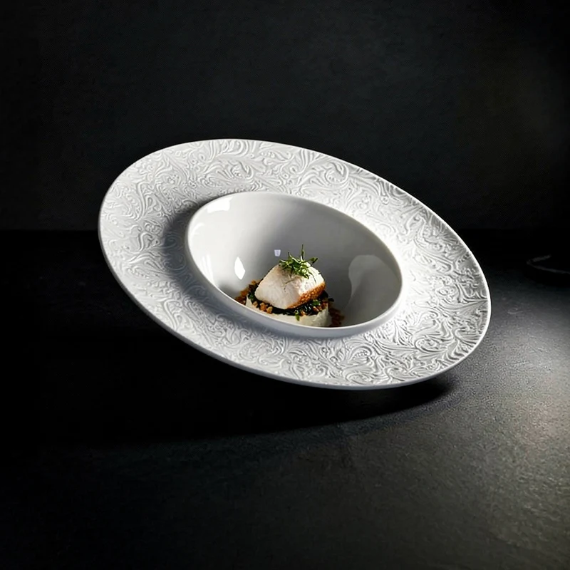 25.5 cm - Damasco Piatto Fondo Gourmet Inclinato In Porcellana Set 2 Pz