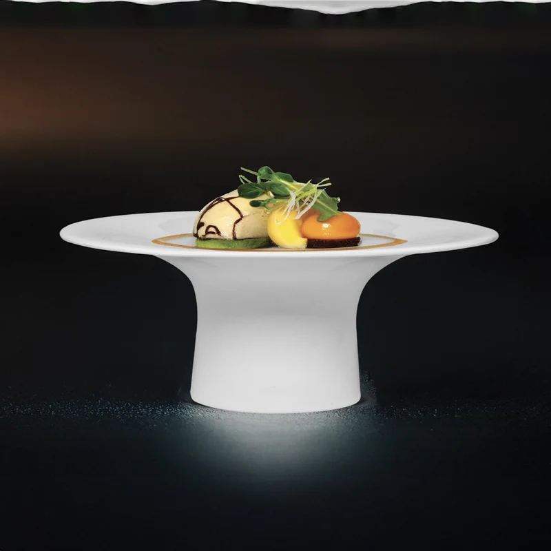 14x7.8 cm - 50's Era Piatto Presentazione Alzata Gourmet Bassa In Porcellana Set 4 Pz