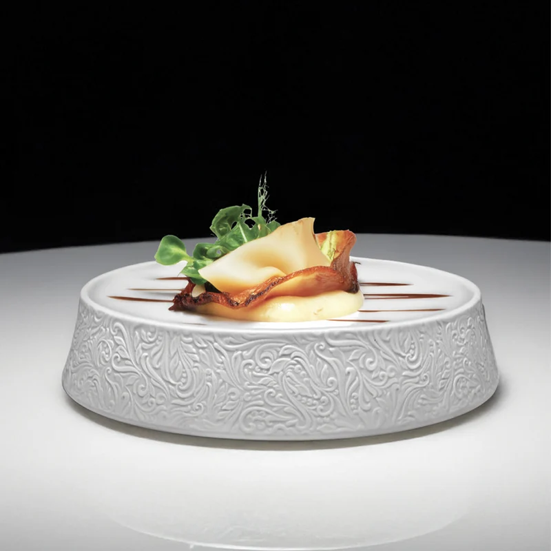 23.4 cm - Damasco Piatto Piano Gourmet Rialzato In Porcellana Set 2 Pz