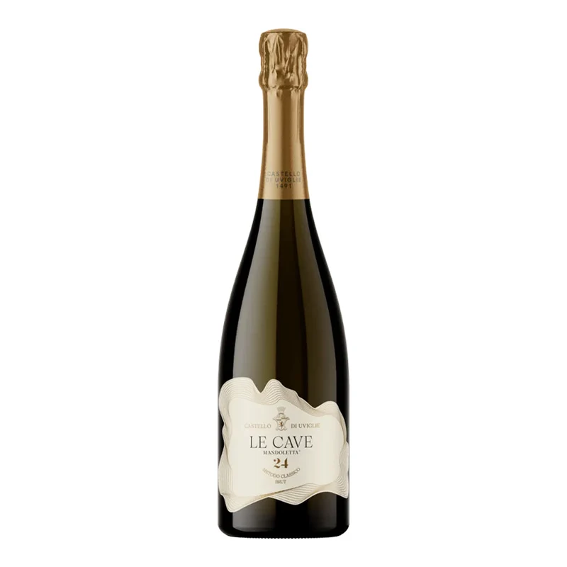 Le Cave Mandoletta Brut Metodo Classico Piemonte DOC 2020 Castello di Uviglie + 2 Calici Flute L’Amour 17,5 cl