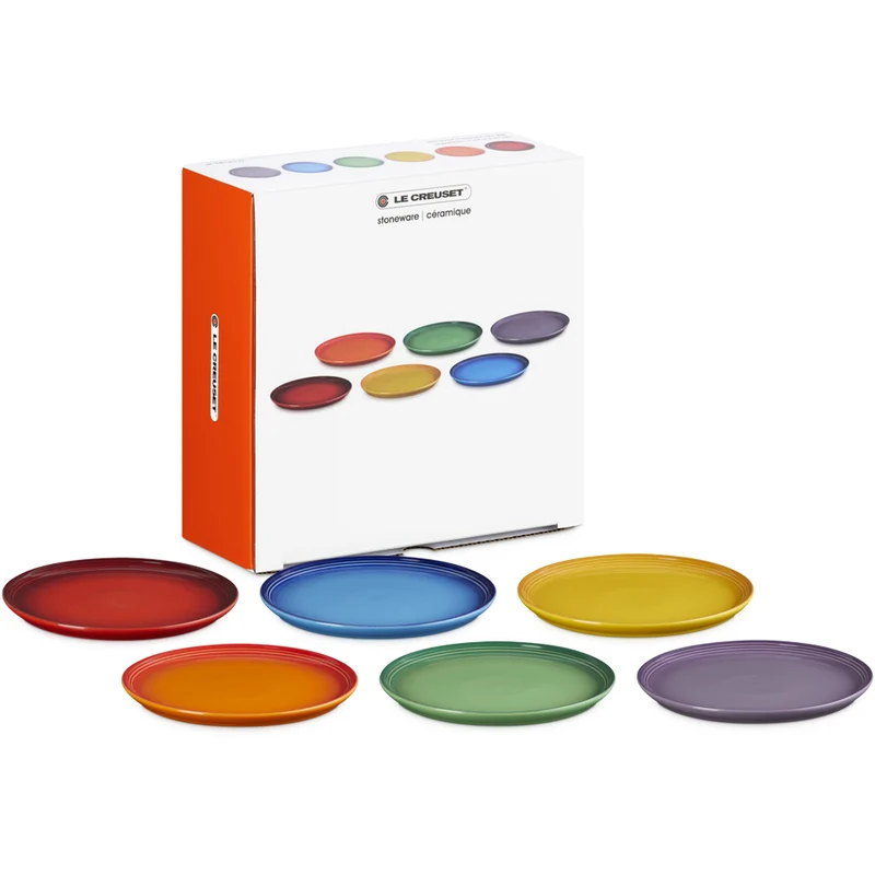 22 cm - Rainbow Coupe Piatto Frutta Colori Assortiti In Gres Vetrificato Set 6 Pz