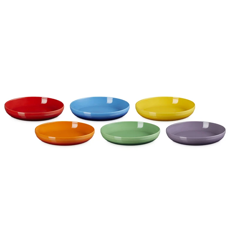 22 cm - Rainbow Coupe Piatto Fondo Colori Assortiti In Gres Vetrificato Set 6 Pz