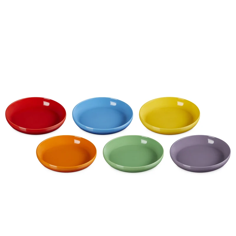 22 cm - Rainbow Coupe Piatto Fondo Colori Assortiti In Gres Vetrificato Set 6 Pz