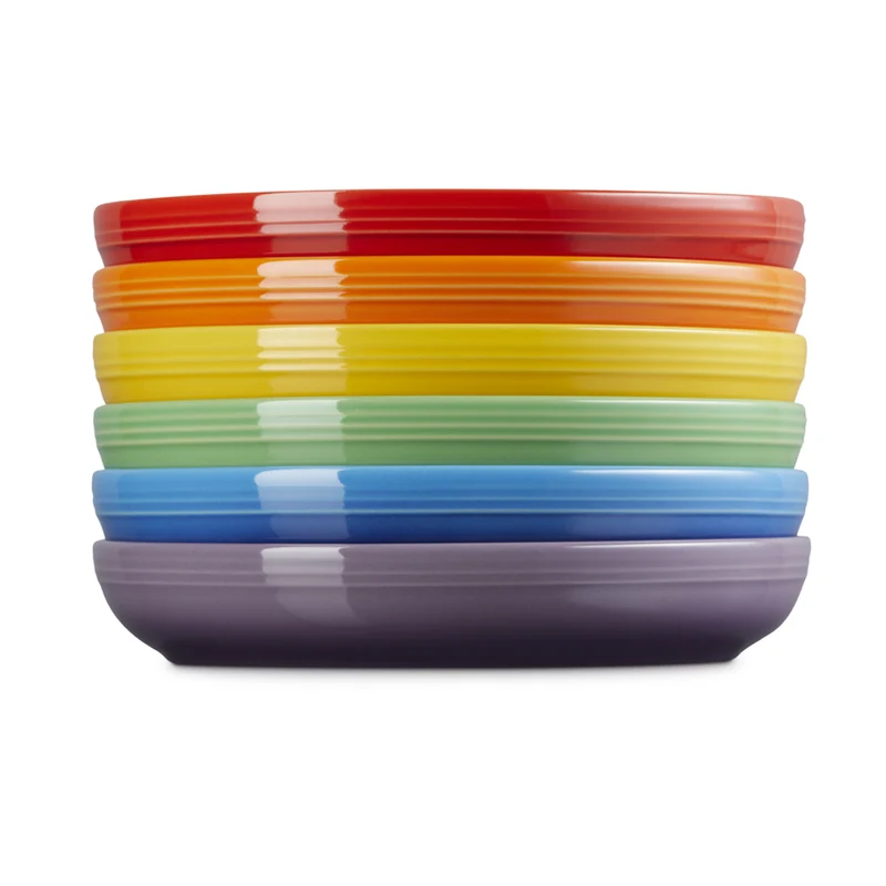 22 cm - Rainbow Coupe Piatto Fondo Colori Assortiti In Gres Vetrificato Set 6 Pz