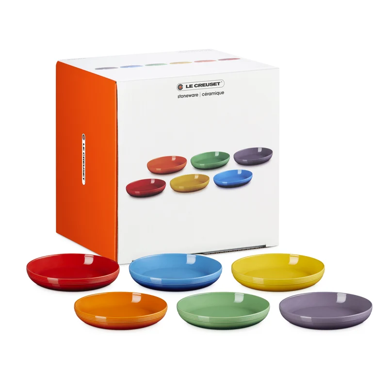22 cm - Rainbow Coupe Piatto Fondo Colori Assortiti In Gres Vetrificato Set 6 Pz
