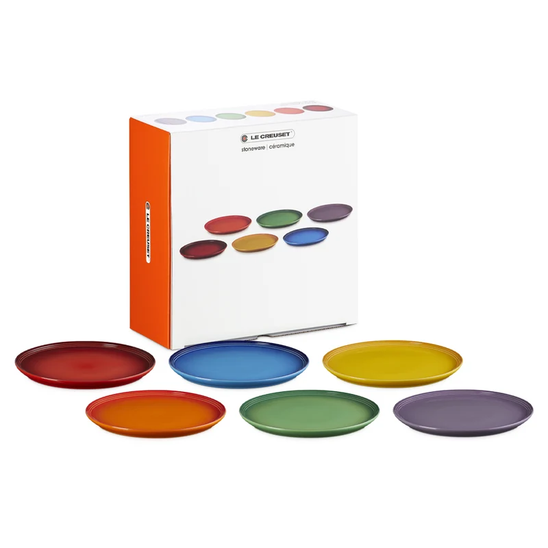 27 cm - Rainbow Coupe Piatto Piano Colori Assortiti In Gres Vetrificato Set 6 Pz