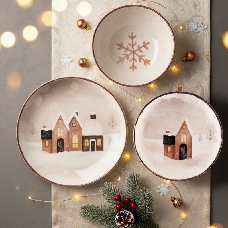 Cinnamon Glows Servizio Piatti Decoro Natalizio In Stoneware Set 18 Pz
