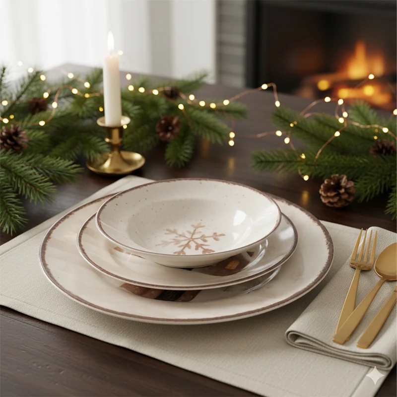 Cinnamon Glows Servizio Piatti Decoro Natalizio In Stoneware Set 18 Pz
