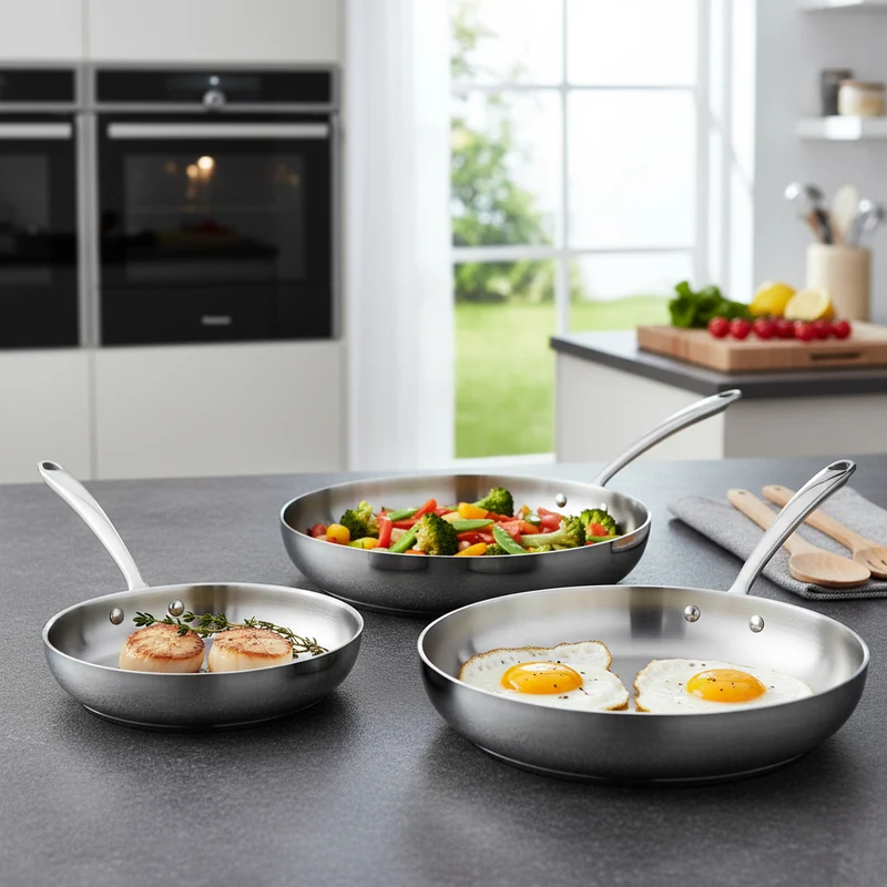 Alu-Inox 3-Ply Set Padelle Basse Induzione Con Manico 1907 Inox In Aluinox Cromate Set 3 Pz