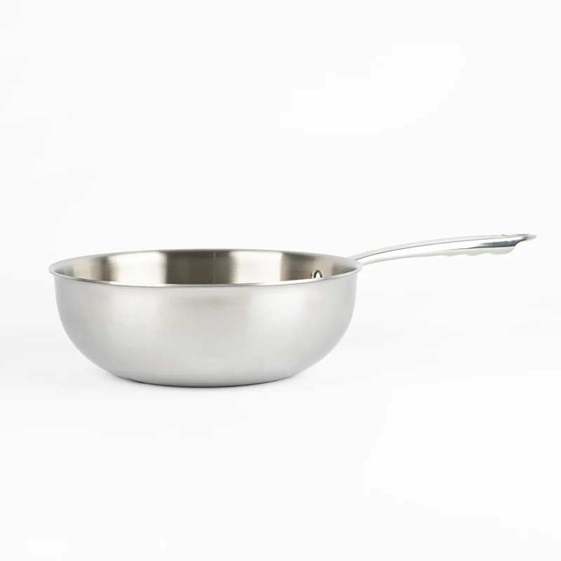 Alu-Inox 3-Ply Padella Alta Da Mantecatura Con Manico In AluInox Lucida
