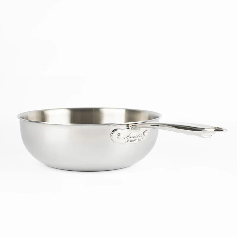 Alu-Inox 3-Ply Padella Alta Da Mantecatura Con Manico In AluInox Lucida