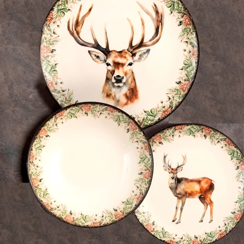 Montana Servizio Tavola Decorato In Stoneware Set 18 Pz