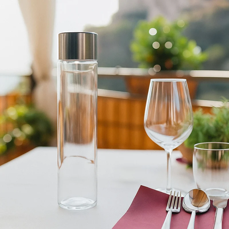 75 cl - Bottiglia Acqua Cilindrica In Vetro con Tappo a Vite - Set 6 Pz