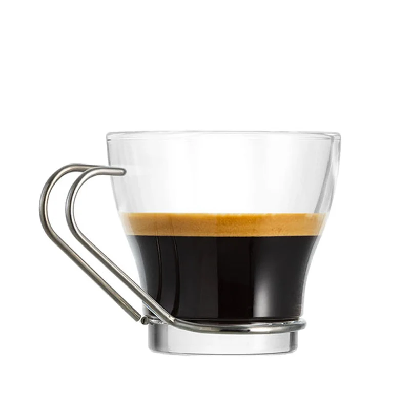 11 cl - Debora Tazzina Caffè In Vetro Con Manico In Acciaio - Set 6 Pz