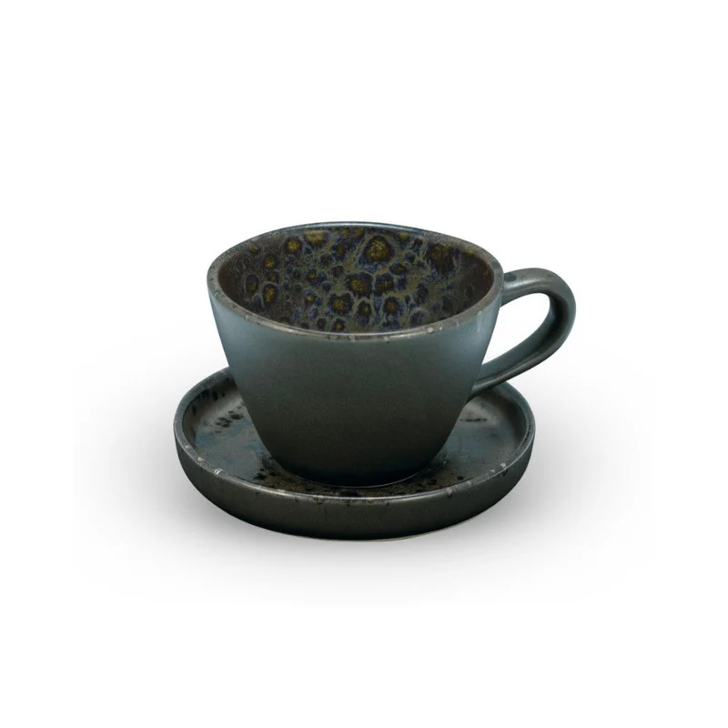 23 cl - Phobos Tazza Cappuccino Con Piattino In Stoneware Set 6 Pz