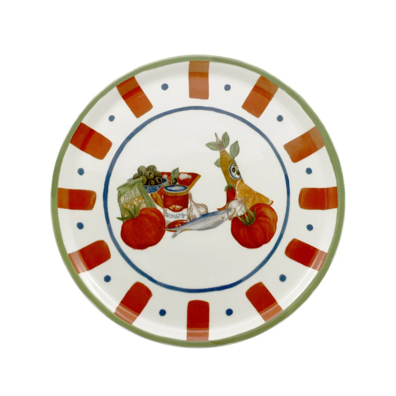 31 cm - Pizza Handmade Piatto Pizza 3 Decori In Porcellana Set 6 Pz