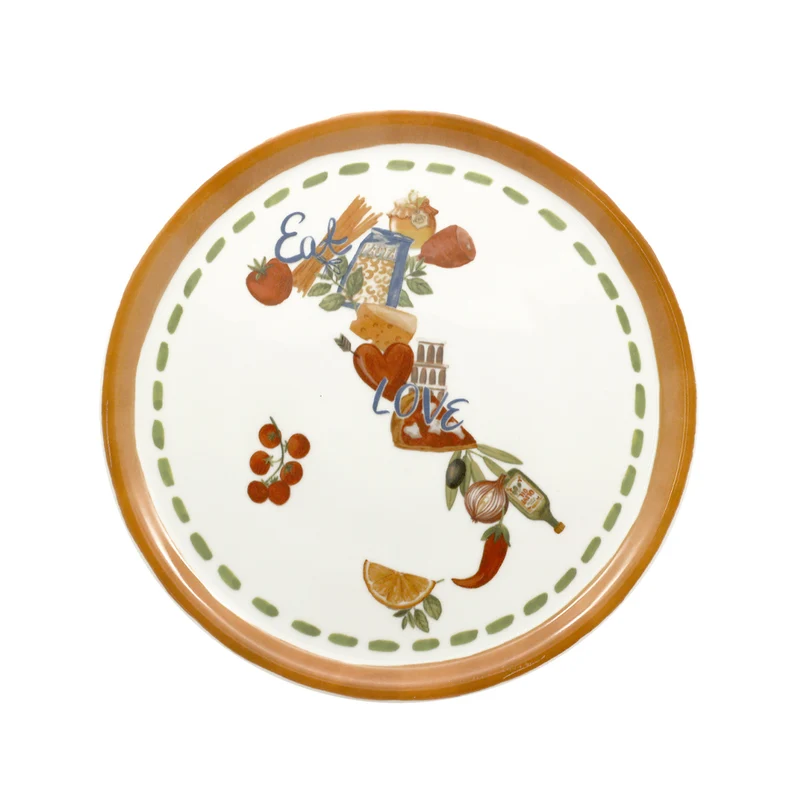 31 cm - Pizza Handmade Piatto Pizza 3 Decori In Porcellana Set 6 Pz