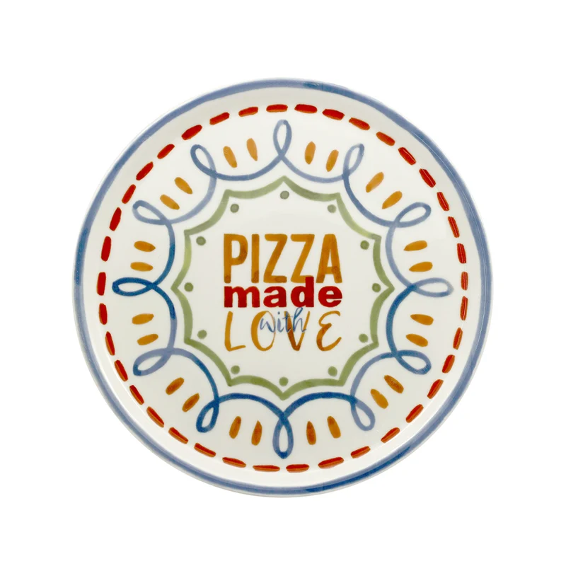 33 cm - Pizza Handmade Piatto Pizza 3 Decori In Porcellana Set 6 Pz